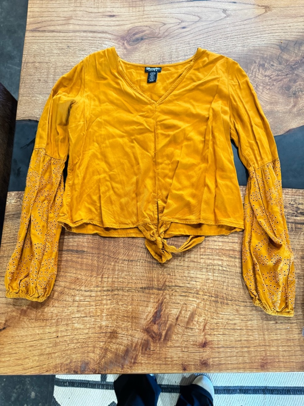 Wrangler Women’s Mustard Tie-Front V-Neck Top